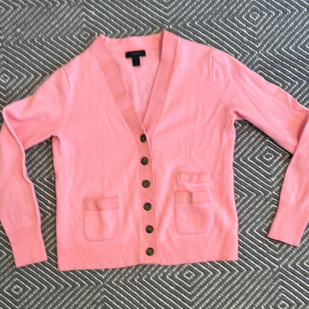 J Crew Pink Wool Button-Up Cardigan Sweater Sz S